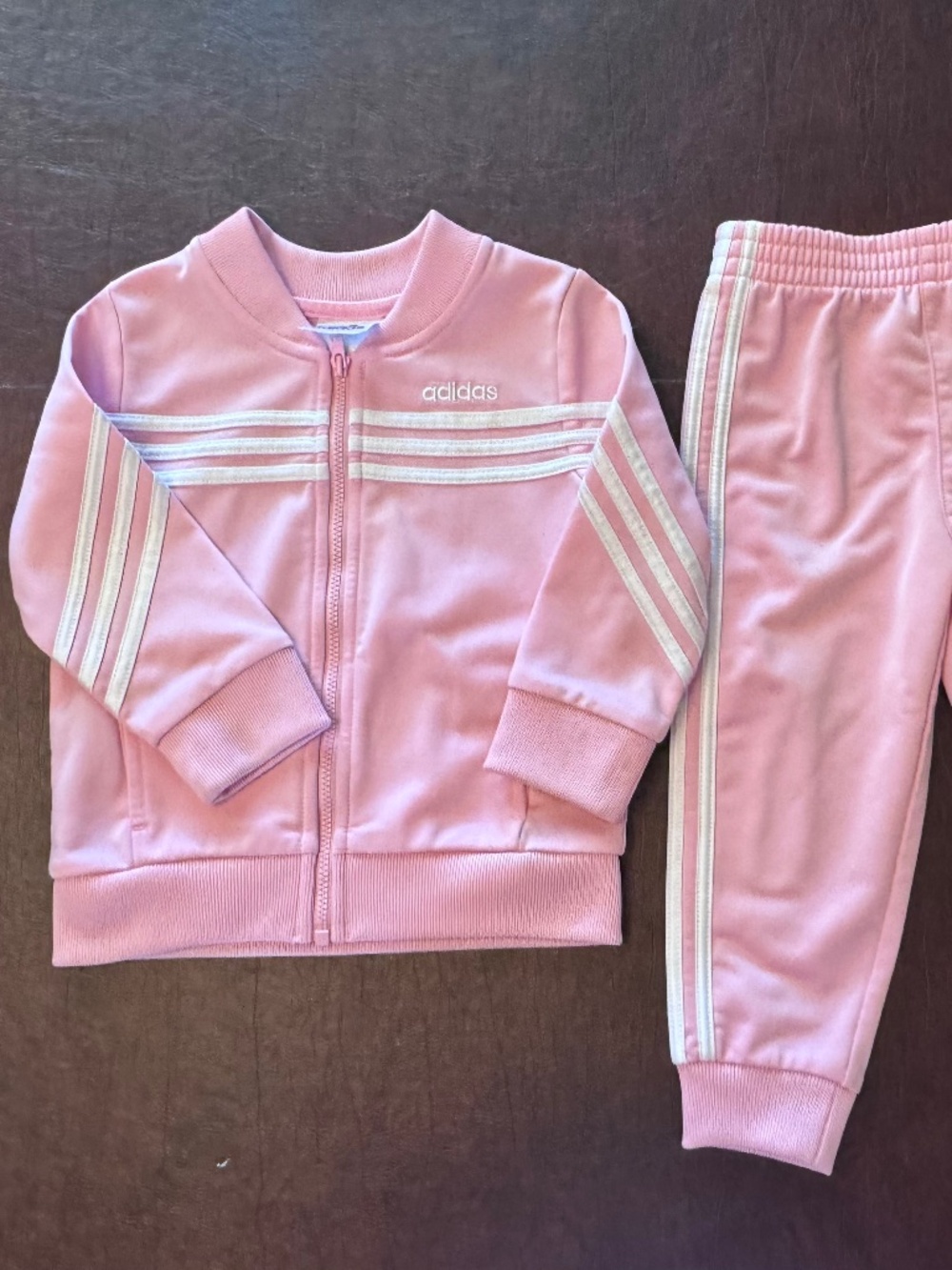 Adidas Baby Girl Pink Tracksuit 2 Piece Set 18 Months Jacket Joggers EUC